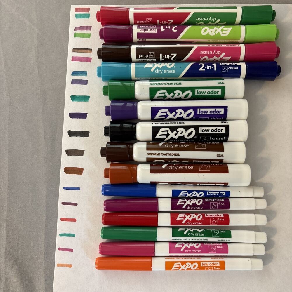 EXPO Dry Erase Markers Double-Sided Red Black Green Assorted Colors, Lot of 15